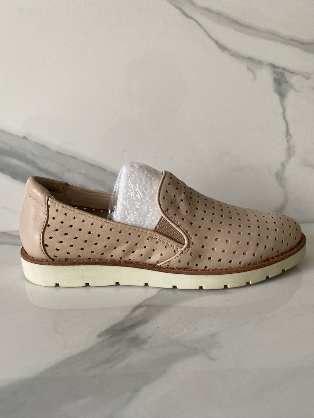 Van Eli Platform Sneaker Jemma Leather Slip On Perforated Loafer Beige    Sporty
